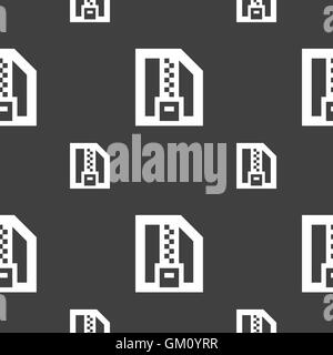 Archive file, Download compressed, ZIP zipped icon sign. Seamless pattern on a gray background. Vector Stock Vector