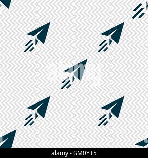 Paper airplane icon sign. Seamless pattern with geometric texture. Vector Stock Vector