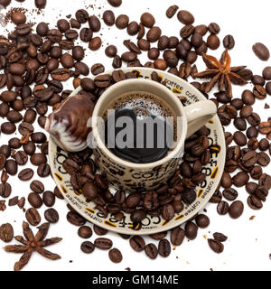 Coffee beans in coffee cup isolated on white Stock Photo
