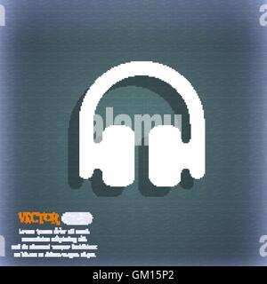 Headphones, Earphones  icon symbol on the blue-green abstract background with shadow and space for your text. Vector Stock Vector