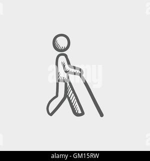 Man with stick sketch icon Stock Vector