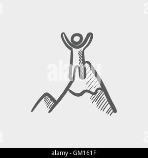 Skiing in ice mountain sketch icon Stock Vector