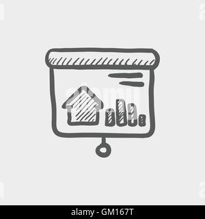 Progression bar in presentation screen sketch icon Stock Vector