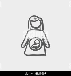 Baby fetus in mother womb sketch icon Stock Vector