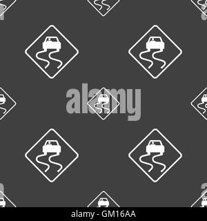 Road slippery icon sign. Seamless pattern on a gray background. Vector Stock Vector