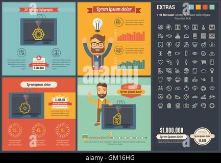 Three D printing flat design Infographic Template Stock Vector