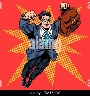 Businessman superhero work flight business concept retro style p Stock Vector