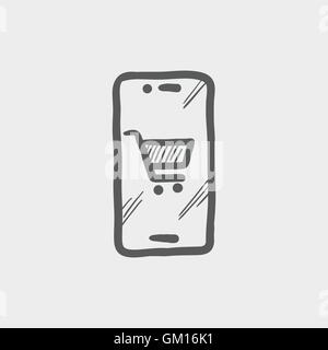 Signboard of shopping cart sketch icon Stock Vector