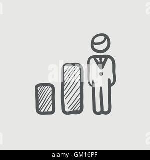 Businessman and graph sketch icon Stock Vector