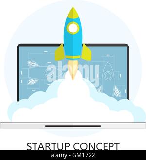Flat rocket icon. Startup concept. Project development. Modern l Stock Vector