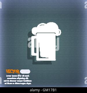 glass of beer icon symbol on the blue-green abstract background with shadow and space for your text. Vector Stock Vector