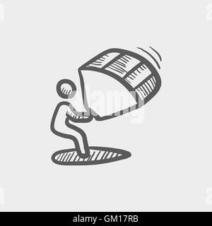 Kite surfing sketch icon Stock Vector