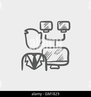 Man screen with camera sketch icon Stock Vector