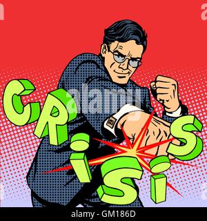 Super businessman hero against crisis business concept Stock Vector