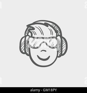 Head with headphone and glasses sketch icon Stock Vector