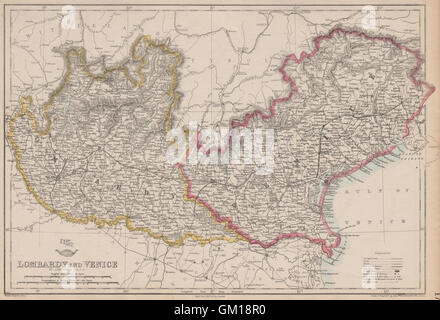 'LOMBARDY & VENICE' Austrian Kingdom of Lombardy-Venetia. Italy. DOWER, 1863 map Stock Photo