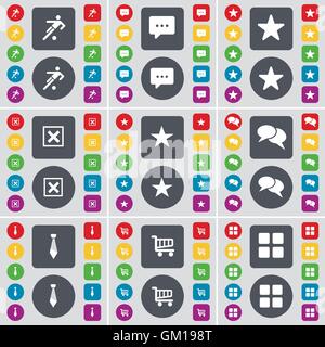 Football, Chat bubble, Star, Stop, Star, Tie, Shopping cart, Apps icon symbol. A large set of flat, colored buttons for your design. Vector Stock Vector