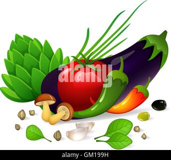 Vegetables set on white background Stock Vector