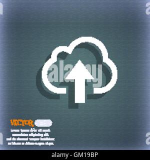 Upload from cloud  icon symbol on the blue-green abstract background with shadow and space for your text. Vector Stock Vector