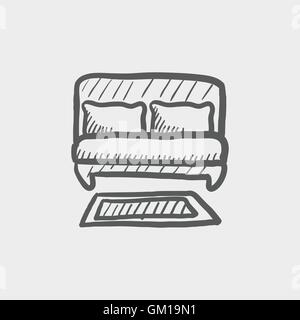 Double bed sketch icon Stock Vector