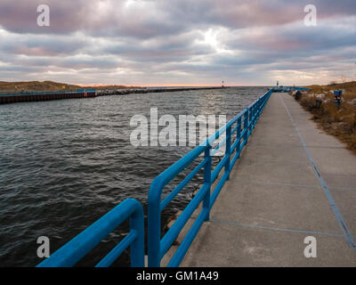 White River Channel and Lighthouse - Whitehall Michigan, Wabiningo , Sylvan Beach, Montague, Lake Michigan, Muskegon County Stock Photo