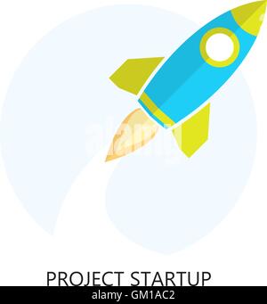 Startup Concept. Flat Design. Rocket Launch. Business Project. Stock Vector