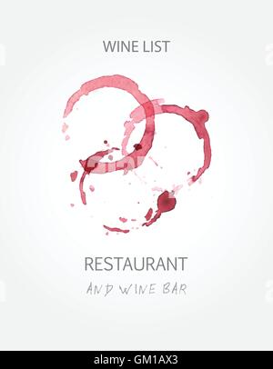 Wine list design templates with red wine stains Stock Vector