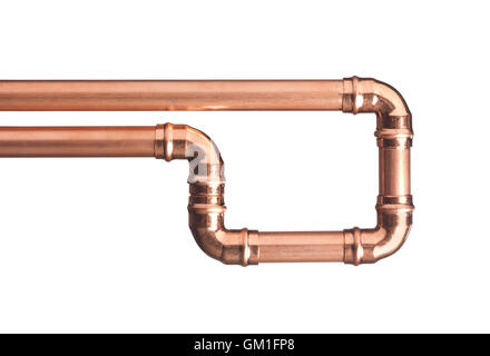 Copper pipe on white with connector Stock Photo