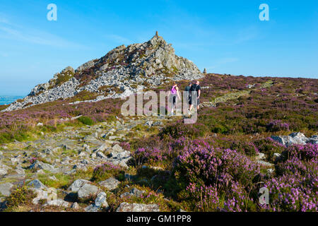 Walkers on the Stiperstones, looking to Manstone Rock, Shropshire, England, UK. Stock Photo