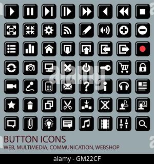 Button icon set, can be used on the issues web, audio, video, multimedia, communication, web shop. Stock Vector