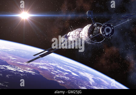 International Space Station In Outer Space. 3D Illustration. Stock Photo