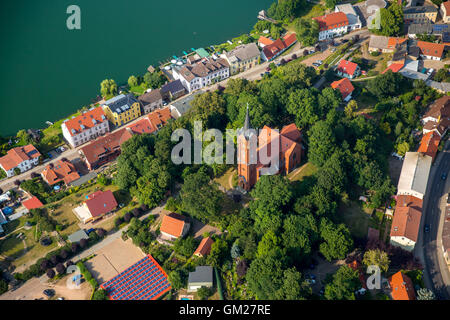 Aerial view, Feldberger Haussee with Feldberg, Feldberg Lakes, Mecklenburg Seascape, Mecklenburg Switzerland, Stock Photo