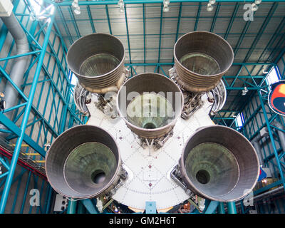 Five Rocketdyne F-1 engines on  S-IC first stage of Saturn V rocket Stock Photo