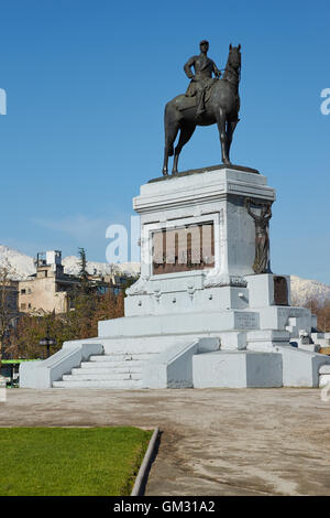 Plaza Italia in the centre of Santiago, Chile Large oval shaped open area with statue of a man mounted on a horse Stock Photo