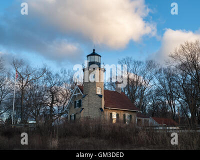 White River Channel and Lighthouse - Whitehall Michigan, Wabiningo , Sylvan Beach, Montague, Lake Michigan, Muskegon County Stock Photo