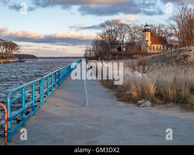 White River Channel and Lighthouse - Whitehall Michigan, Wabiningo , Sylvan Beach, Montague, Lake Michigan, Muskegon County Stock Photo