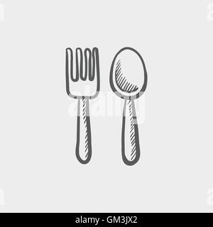 Spoon and fork sketch icon Stock Vector
