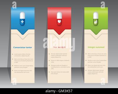 Medical advertisement with pills on banners Stock Vector