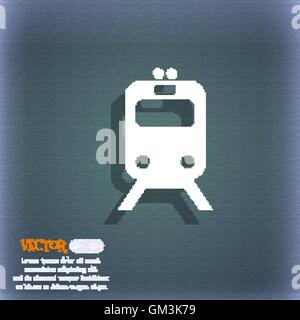 train icon symbol on the blue-green abstract background with shadow and space for your text. Vector Stock Vector