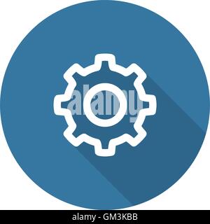 Settings Icon. Gear with Blue Background. Long Shadow. Flat Styl Stock Vector