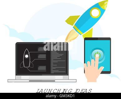 Flat rocket icon. Startup concept. Project development. Modern l Stock Vector