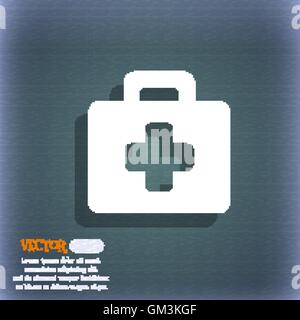 first aid kit icon symbol on the blue-green abstract background with shadow and space for your text. Vector Stock Vector