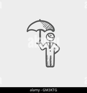 Man with umbrella sketch icon Stock Vector