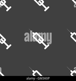 syringe icon sign. Seamless pattern on a gray background. Vector Stock Vector