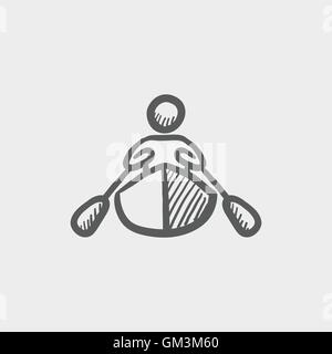 Man doing kayaking sketch icon Stock Vector