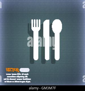 fork, knife, spoon icon symbol on the blue-green abstract background with shadow and space for your text. Vector Stock Vector