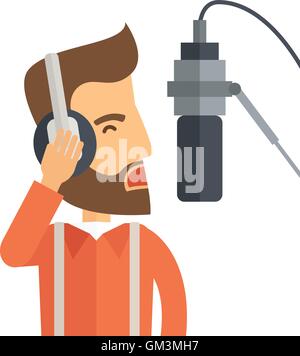 DJ with headphone and microphone Stock Vector