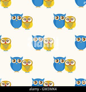 Cute seamless pattern with owls couple. Stock Vector