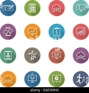 Business & Money Icons Set. Flat Design. Long Shadow. Stock Vector