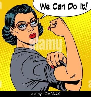 Woman with glasses we can do it the power of feminism Stock Vector